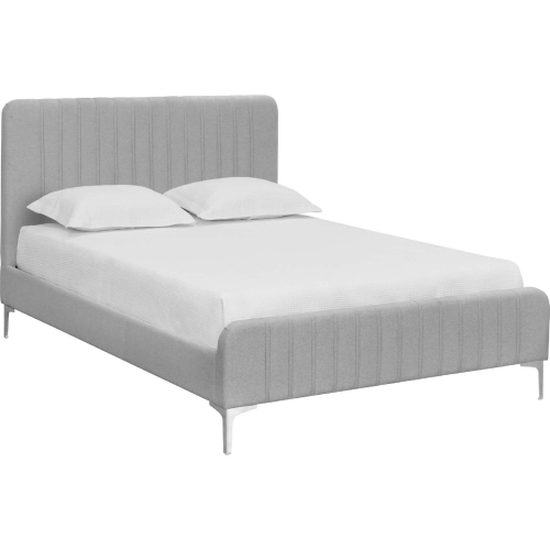 Heidi Queen Bed in Light Grey Fabric & Chrome