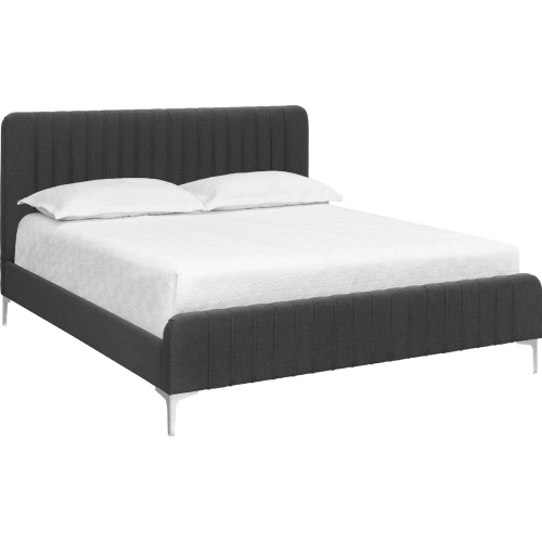 Heidi King Bed in Dark Grey Fabric & Chrome