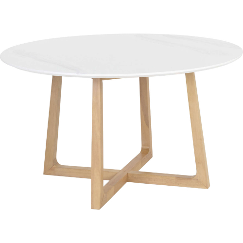 Cortleigh 53" Round Dining Table in White Faux Marble & Wood