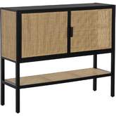 Gemini Sideboard in Black Finish Wood & Rattan