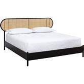 Gypsy King Bed in Black Finish Wood & Rattan