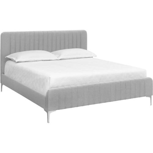 Heidi King Bed in Light Grey Fabric & Chrome