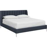 Renata King Bed in Channel Tufted Blue Grey Fabric & Chrome Steel