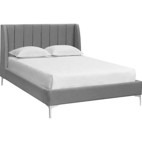 Renata Queen Bed in Channel Blue Grey Fabric & Chrome Steel