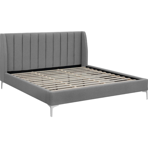 Renata King Bed in Channel Blue Grey Fabric & Chrome Steel