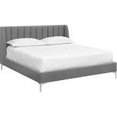 Renata King Bed in Channel Blue Grey Fabric & Chrome Steel