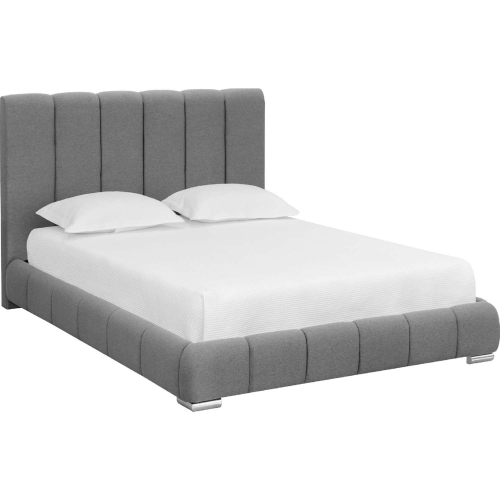 Elody Queen Bed in Channel Tufted Grey & Chrome