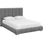 Elody Queen Bed in Channel Tufted Grey & Chrome