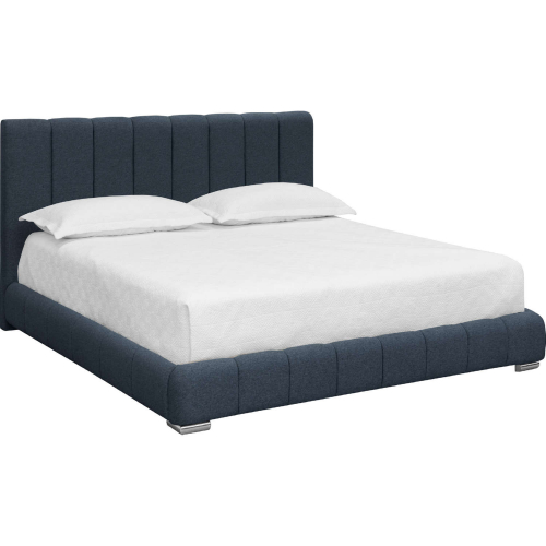 Elody King Bed in Channel Tufted Blue Grey & Chrome