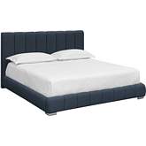 Elody King Bed in Channel Tufted Blue Grey & Chrome