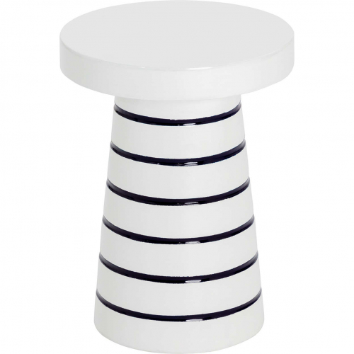 Porcini 16.25"H Outdoor End Table in White & Stripes Ceramic Finish Concrete