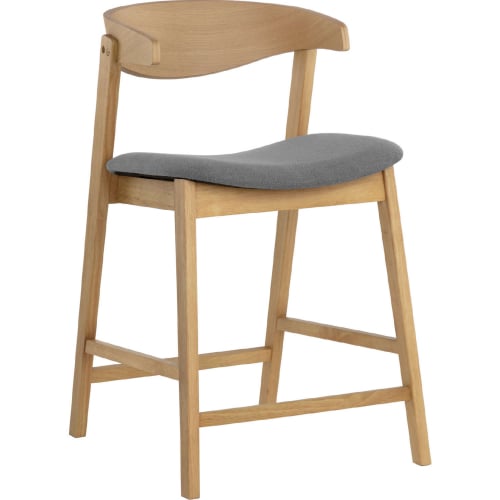 Haisley Counter Stool in Natural Finish Wood & Dark Grey Fabric