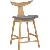 Jaxton Counter Stool in Natural Finish Wood & Dark Grey Fabric