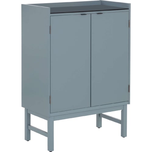 Wesson Wine Cabinet in Grey Blue Wood & Tempered Glass