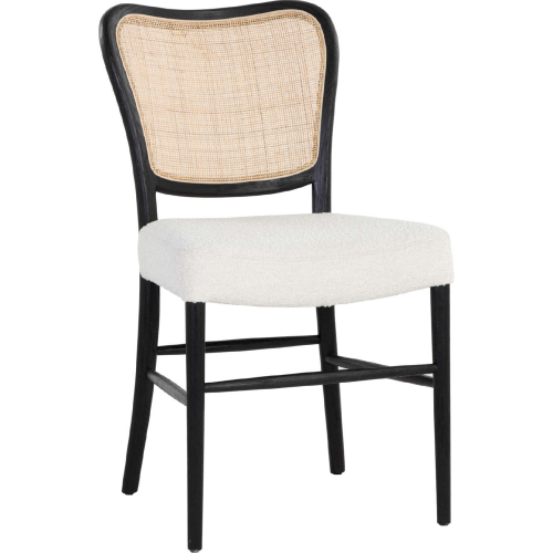 Lyssa Dining Chair in Black Wood, Rattan & White Fabric (Set of 2)