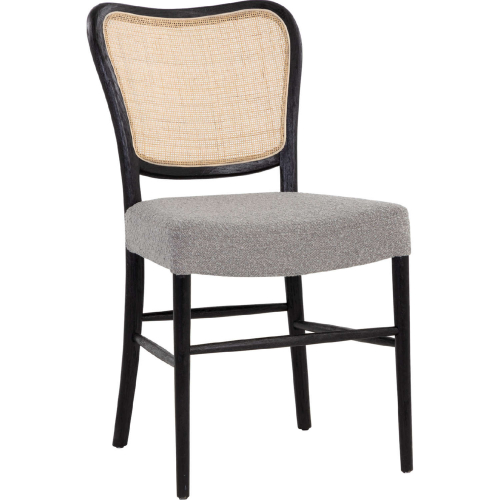 Lyssa Dining Chair in Black Wood, Rattan & Grey Fabric (Set of 2)