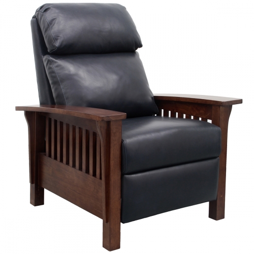 Mission Manual Recliner in Shoreham Blue Leather & Mahogany Finish Wood