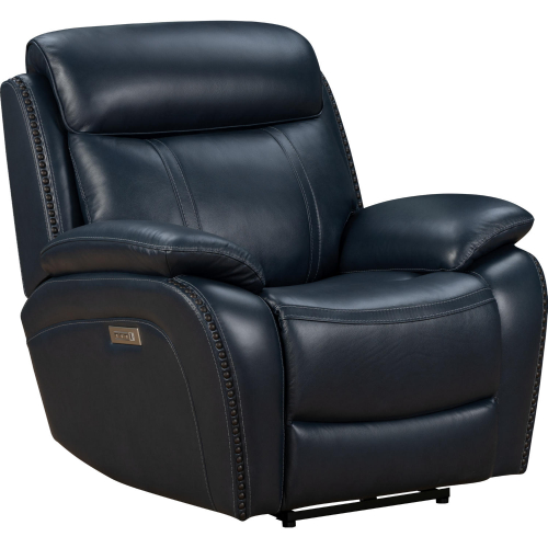 Sandover Power Recliner w/ Power Head Rest & Lumbar in Navy Blue Top Grain Leather