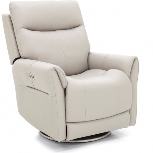 Scottsdale Power Swivel Layflat Recliner w/ Power Head Rest & Lumbar in Light Gray Leather