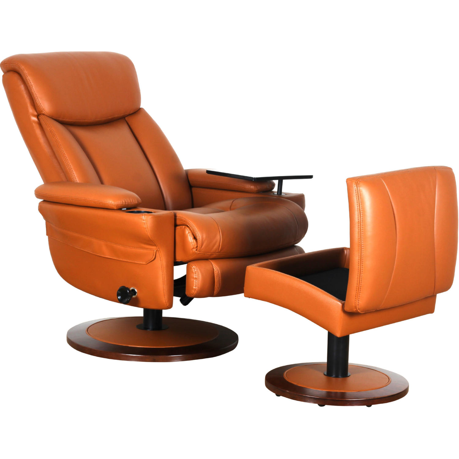 BarcaLounger 15 1413 3760 38 William Manual Swivel Pedestal Recliner Storage Ottoman Arm Table in Orange Top Grain Leather