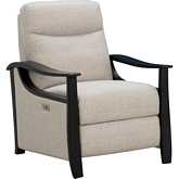 Woodmark Power Rocker Recliner w/ Power Head Rest in Linen Gray Fabric & Ebony Wood