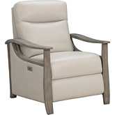 Woodmark Power Rocker Recliner w/ Power Head Rest in Putty Top Grain Leather & Grey Wood