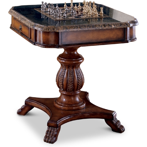 Carlyle Game Table in Multicolor Fossil Stone & Brown