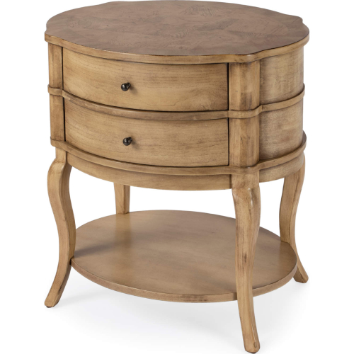 Jarvis Oval 2 Drawer Side Table in Beige Finish Wood