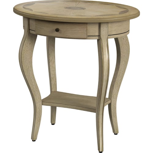 Jeanette Oval Wood Side Table in Antique Beige Finish