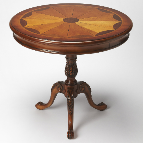 Carissa 30" Round Pedestal Foyer Table in Cherry Dark Brown Finish Wood