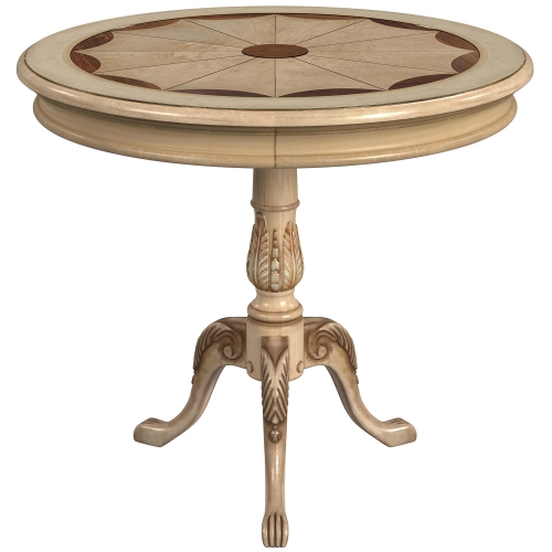 Carissa 30" Round Pedestal Accent Table in Antique Beige Wood