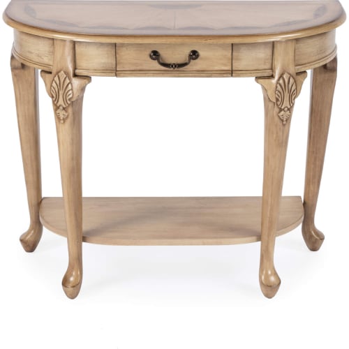 Kimball 36" Demilune Wood Console Table in Antique Beige Finish Wood