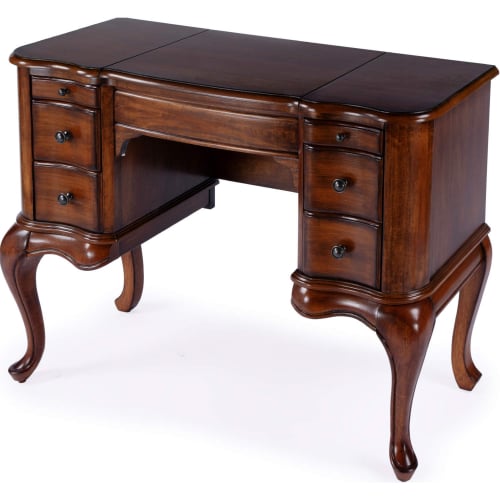 Charlotte Bedroom Vanity Desk w/ Storage in Antique Cherry Brown Finish Wood