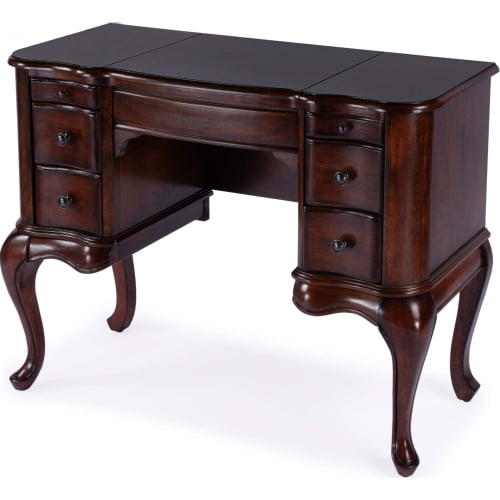 Charlotte Bedroom Vanity Desk w/ Storage in Cherry Dark Brown Finish Wood