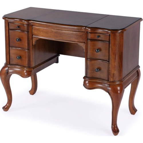 Charlotte Bedroom Vanity Desk w/ Storage in Brown Finish Wood