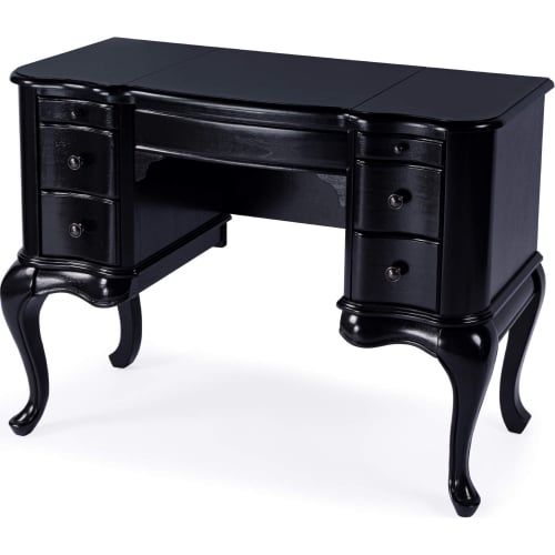 Charlotte Bedroom Vanity Desk w/ Storage in Black Finish Wood