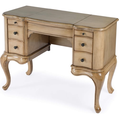 Charlotte Bedroom Vanity Desk w/ Storage in Beige Finish Wood