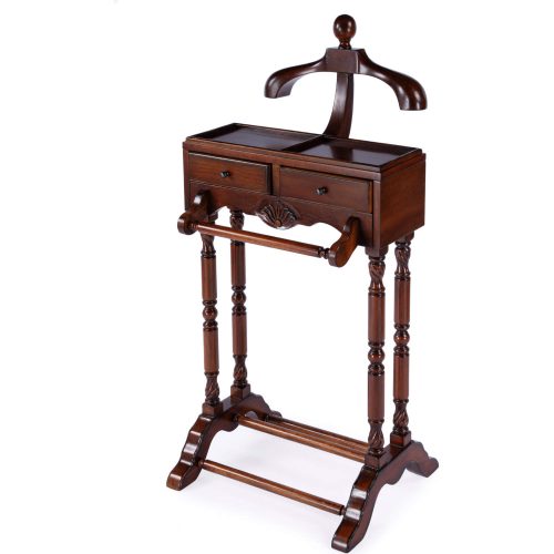 Petrov Clothing Valet Stand in Antique Cherry Brown Finish Wood