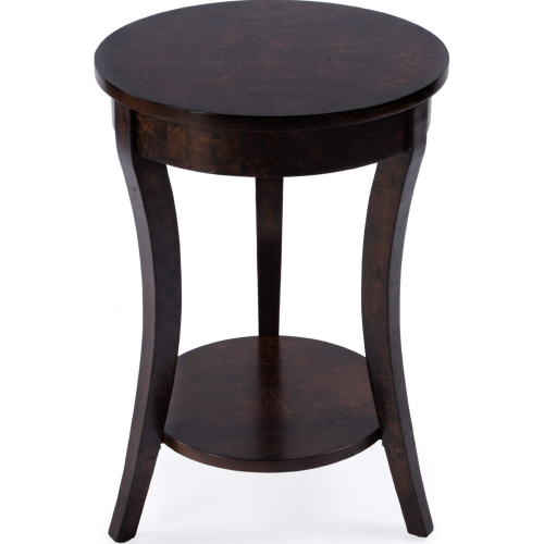 Holdin 18" Round Side Table in Dark Brown Burl Wood