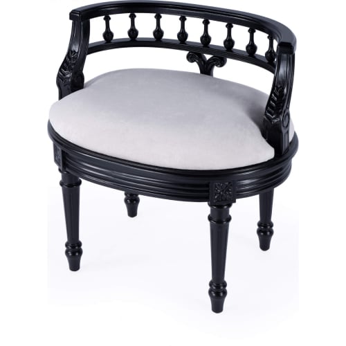 Hathaway 22.5" Vanity Seat in Black Licorice Finish & Cream Fabric