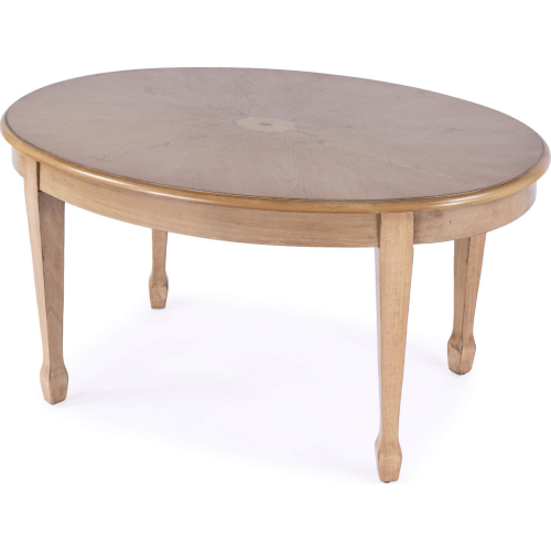 Clayton Oval Coffee Table in Antique Beige Finish Wood