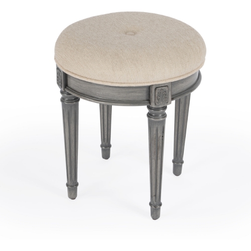 Bernadette Vanity Stool in Gray & Cream Fabric