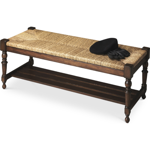 Ravello 28" Bench in Woven Wicker & Dark Brown Wood