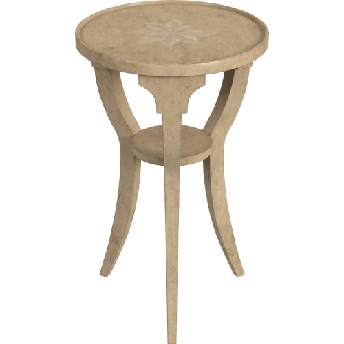 Dalton Round Accent Side Table in Antique Beige Wood