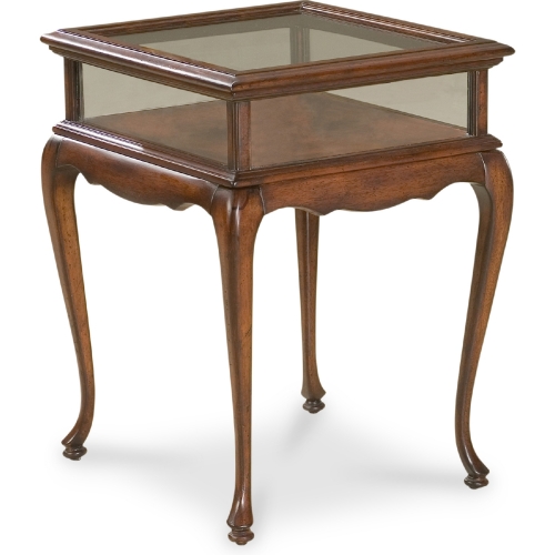 Burton Side Table in Cherry Dark Brown Finish Wood & Glass