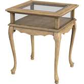 Burton Curio Side Table in Antique Beige Wood & Glass