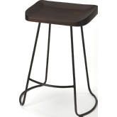 Alton Backless Counter Stool in Dark Brown Wood & Black Iron