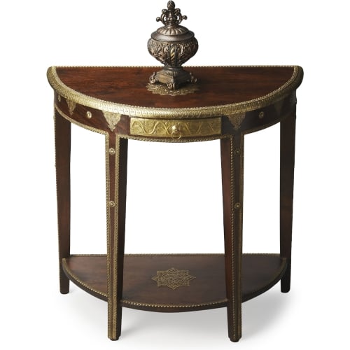 Artifacts Demilune Console Table in Dark Brown Mango Wood & Brass Foil