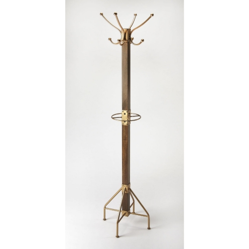 Logan Square Coat Rack in Wood & Antique Gold