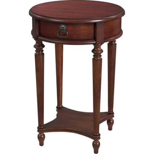 Jules 1 Drawer Round End Table in Cherry Dark Brown Finish